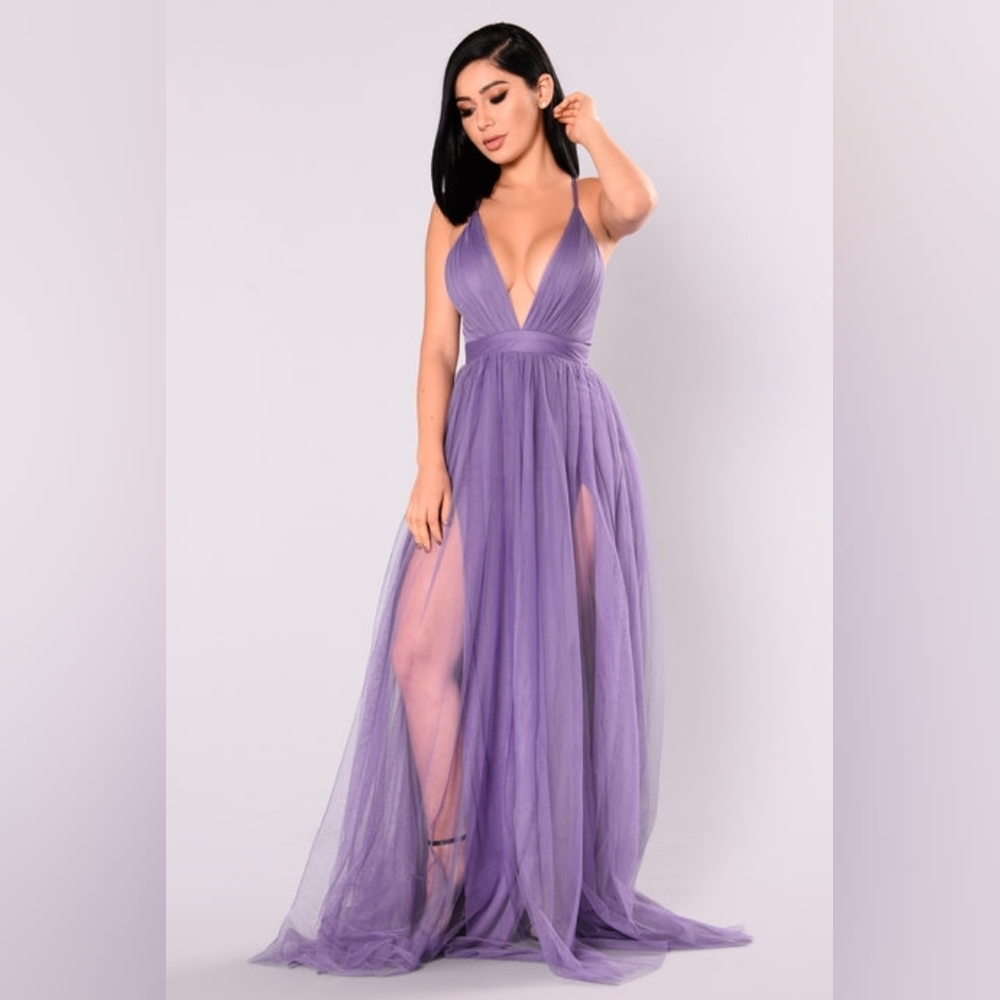 Fashion Nova Lavender Tulle On The Runway Maxi Dress NWT Fairycore Prom Gala M